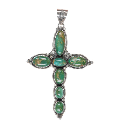 Large Native American sterling green turquoise cross pendant