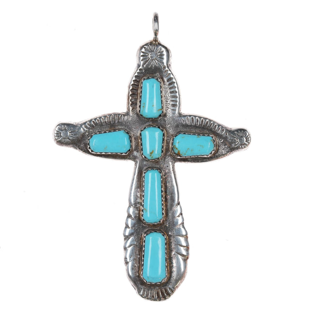 Large Wilbur Iule Zuni sterling and turquoise cross pendant