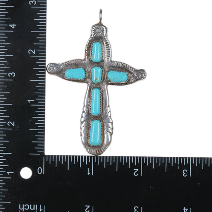 Large Wilbur Iule Zuni sterling and turquoise cross pendant