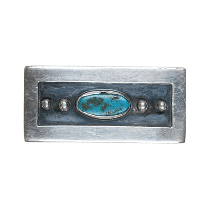 Lewis Lomay (1913-1996) Hopi Modernist sterling belt buckle with turquoise