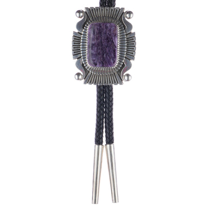 Huge Alton Bedonie Navajo sterling and charoite bolo tie