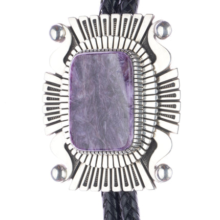 Huge Alton Bedonie Navajo sterling and charoite bolo tie