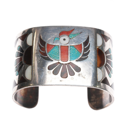 6 5/8" Lolita Natachu Zuni Sterling multi-stone channel inlay cuff bracelet