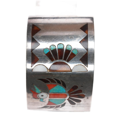 6 5/8" Lolita Natachu Zuni Sterling multi-stone channel inlay cuff bracelet