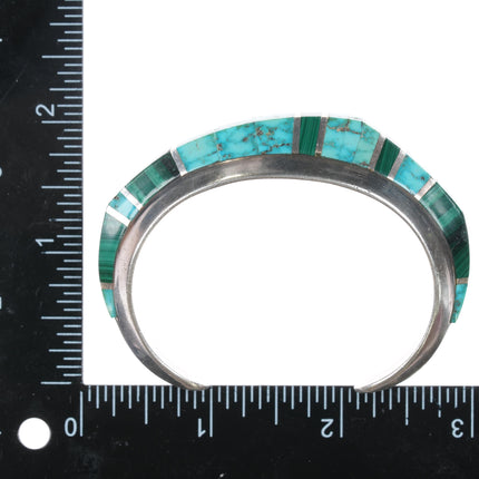 6 3/8" Chad Hoskie Navajo sterling high grade turquoise, malachite modernist inlaid cuff bracelet