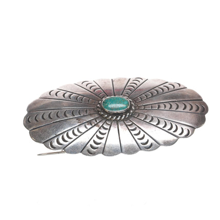 40's-50's Navajo stamped silver concho pin with turquoise