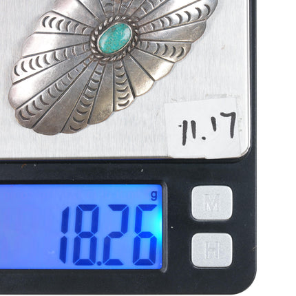 40's-50's Navajo stamped silver concho pin with turquoise