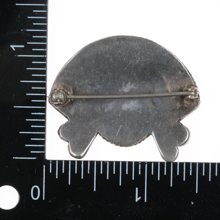 c1950 Zuni sterling channel inlay sunface pin with rope edge