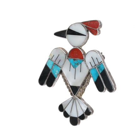 Vintage Zuni sterling channel inlay thunderbird pin with cool wings