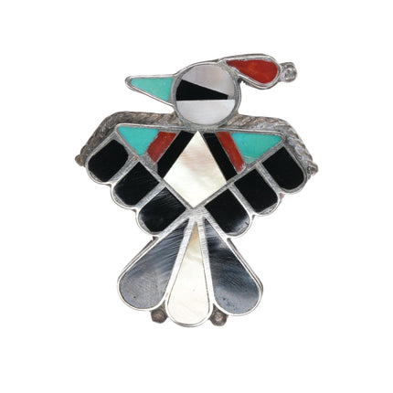 Vintage Zuni sterling channel inlay thunderbird pin with yellow shell