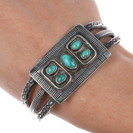 6.5" 30's-40's Navajo silver cuff bracelet w/ 5 nice turquoise