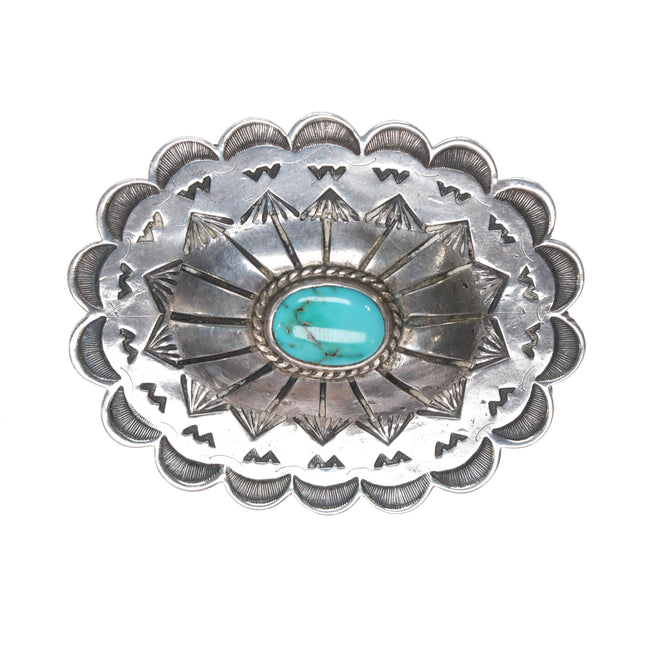 Nice 40's-50's Navajo silver concho pin with turquoise