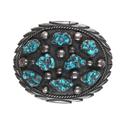 c1970's Althea Latome Navajo sterling pyrite turquoise nugget belt buckle