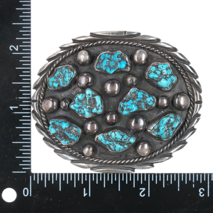 c1970's Althea Latome Navajo sterling pyrite turquoise nugget belt buckle