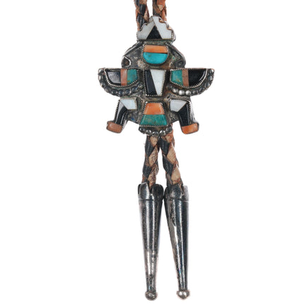 c1950 Zuni Knifewing bolo tie sterling inlay