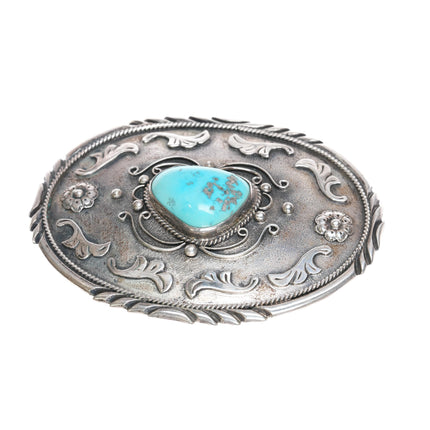 Vintage Navajo sterling fancy belt buckle with nice turquoise