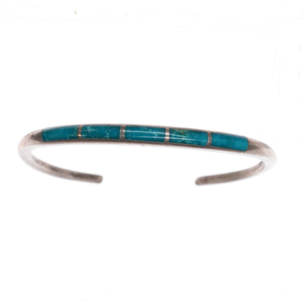 6" Blue Gem Turquoise vintage Zuni sterling channel inlay cuff bracelet