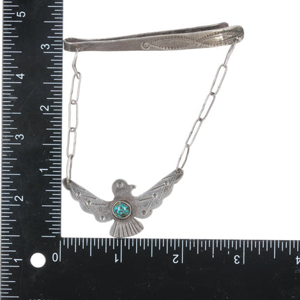 40's-50's Navajo sterling high grade spiderweb turquoise tie bar clip pin