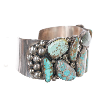 7" Gilbert Secatero Navajo sterling turquoise cluster cuff bracelet