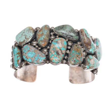 7" Gilbert Secatero Navajo sterling turquoise cluster cuff bracelet