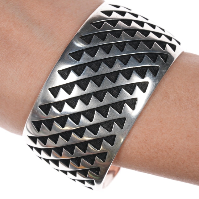 7" Bernard Dawahoya (1936-2010) Hopi Overlay silver cuff bracelet