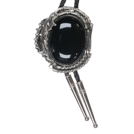 Stan Davidson (1933-2012) Brutalist sterling and onyx bolo tie