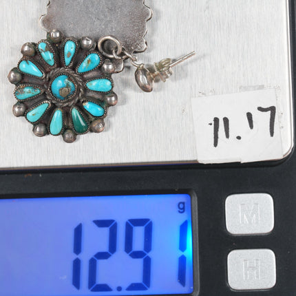 c1940's Zuni Sterling cluster earrings with nice turquoise