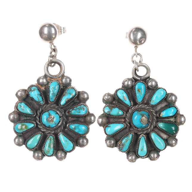 c1940's Zuni Sterling cluster earrings with nice turquoise