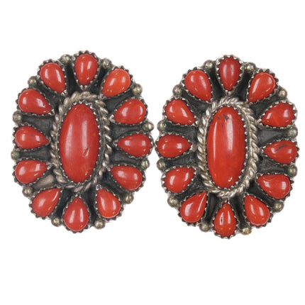 Tim Yazzie Navajo sterling red coral cluster clip-on earrings