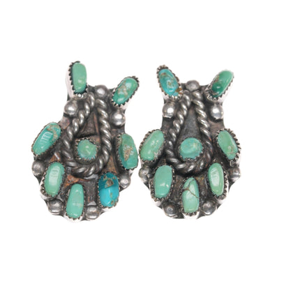 40's-50's Vintage Zuni sterling turquoise cluster squash blossom earrings