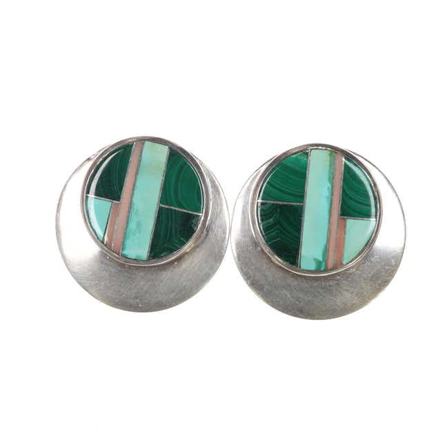 J Charley Navajo sterling channel inlay clip-on earrings