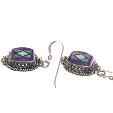 Vintage Bisbee turquoise, Sugilite, Opal channel inlay sterling earrings