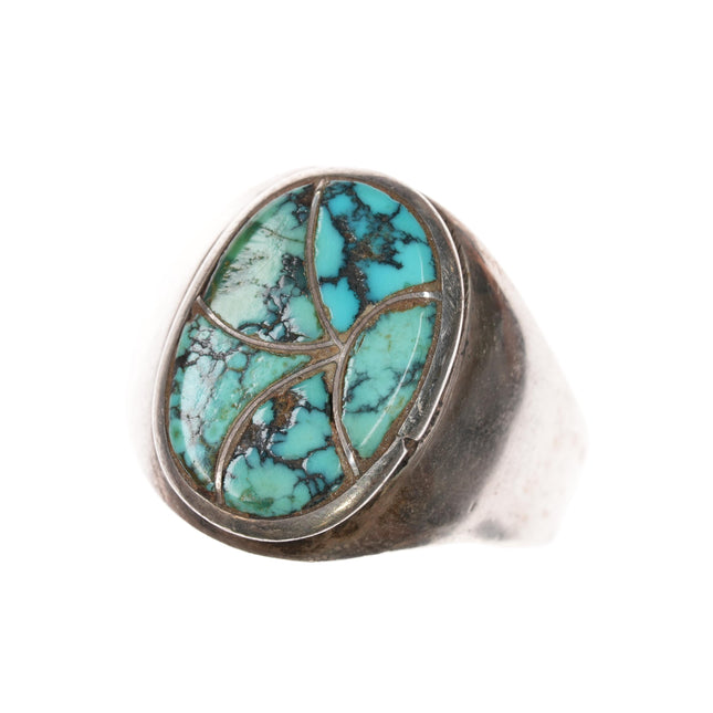 sz13.25 Edison & Laurenda Bobelu Zuni High grade turquoise sterling inlay ring