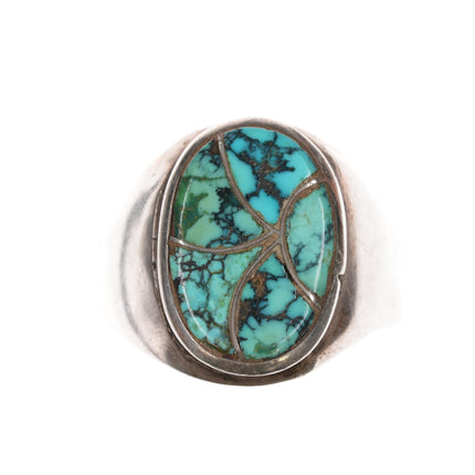 sz13.25 Edison & Laurenda Bobelu Zuni High grade turquoise sterling inlay ring