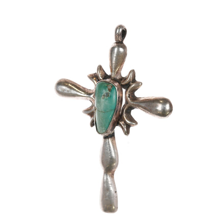 Vintage N Native American cast silver cross with turquoise