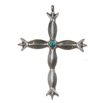 Vintage  Native American cast silver cross with nice turquoise