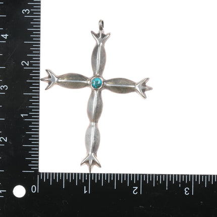 Vintage  Native American cast silver cross with nice turquoise