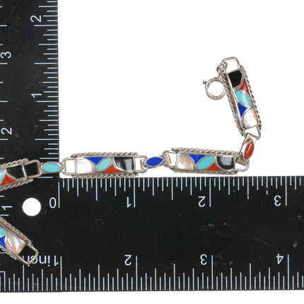 7" Zuni sterling multi-stone inlay link bracelet