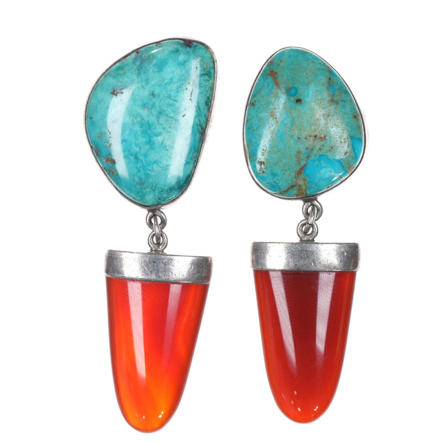 Richard Lindsay designs sterling turquoise, and orange chalcedony earrings