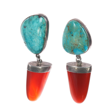 Richard Lindsay designs sterling turquoise, and orange chalcedony earrings