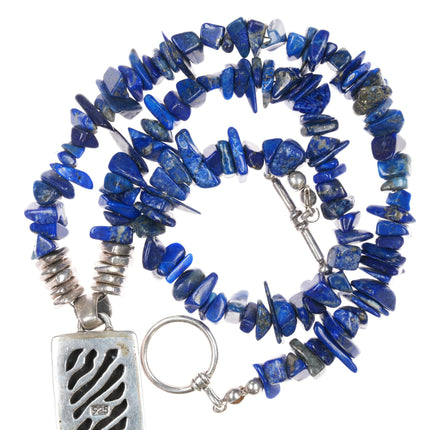 16" Retro Southwestern sterling and lapis freeform necklace.