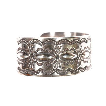 7 1/8" Cecil Lee Navajo Heavy stamped repousse sterling cuff bracelet