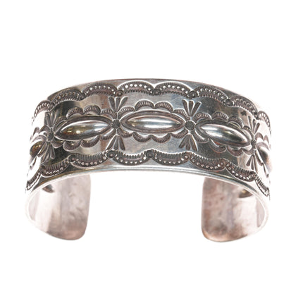 7 1/8" Cecil Lee Navajo Heavy stamped repousse sterling cuff bracelet