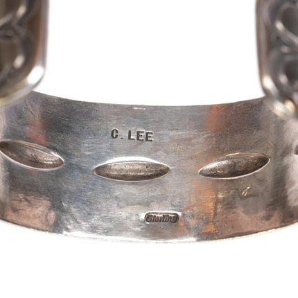 7 1/8" Cecil Lee Navajo Heavy stamped repousse sterling cuff bracelet