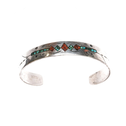 6 5/8" C Navajo vintage Chip inlay sterling cuff bracelet