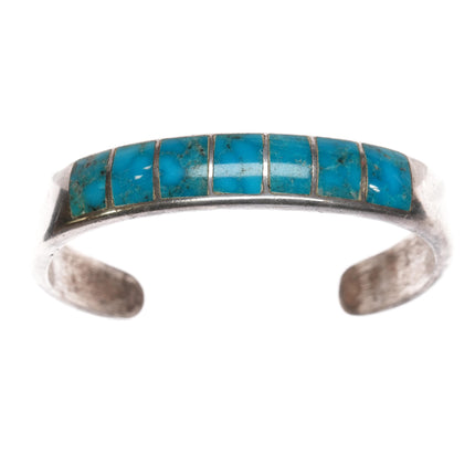 6 1/8" Vintage Native American sterling turquoise channel inlay cuff bracelet