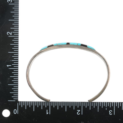 6 3/8" M Native American Sterling, turquoise, and jet cuff bracelet