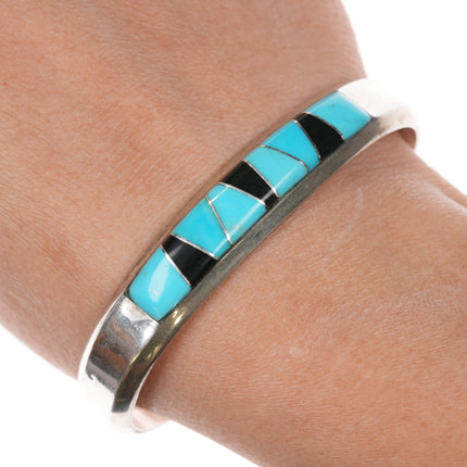 6 3/8" M Native American Sterling, turquoise, and jet cuff bracelet