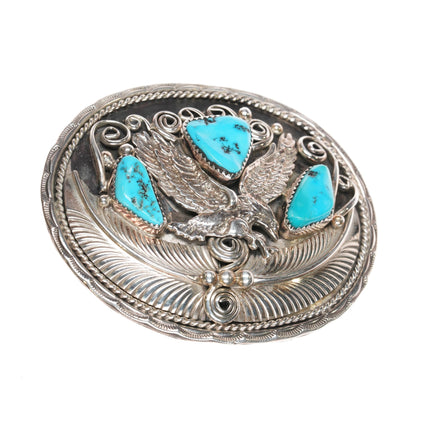 1980's Navajo sterling and turquoise eagle belt buckle