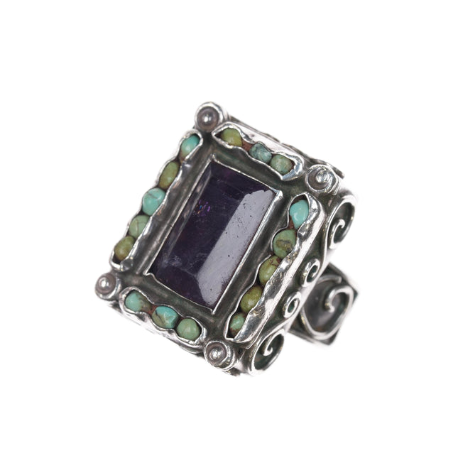 sz6.75 Vintage Matl Sterling Turquoise and Amethyst ring